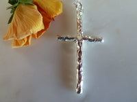 silver large crumpled cross charm long chain