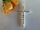 silver large crumpled cross charm long chain