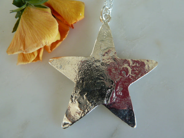 silver large star charm long chain